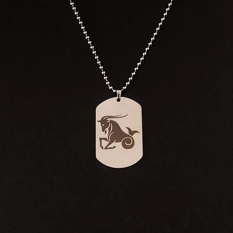 Stainless Steel 12 Horoscope Zodiac Sign Silver Color Pendant Necklace Aries Leo Wholesale Dropshipping 12 Constellation Jewelry