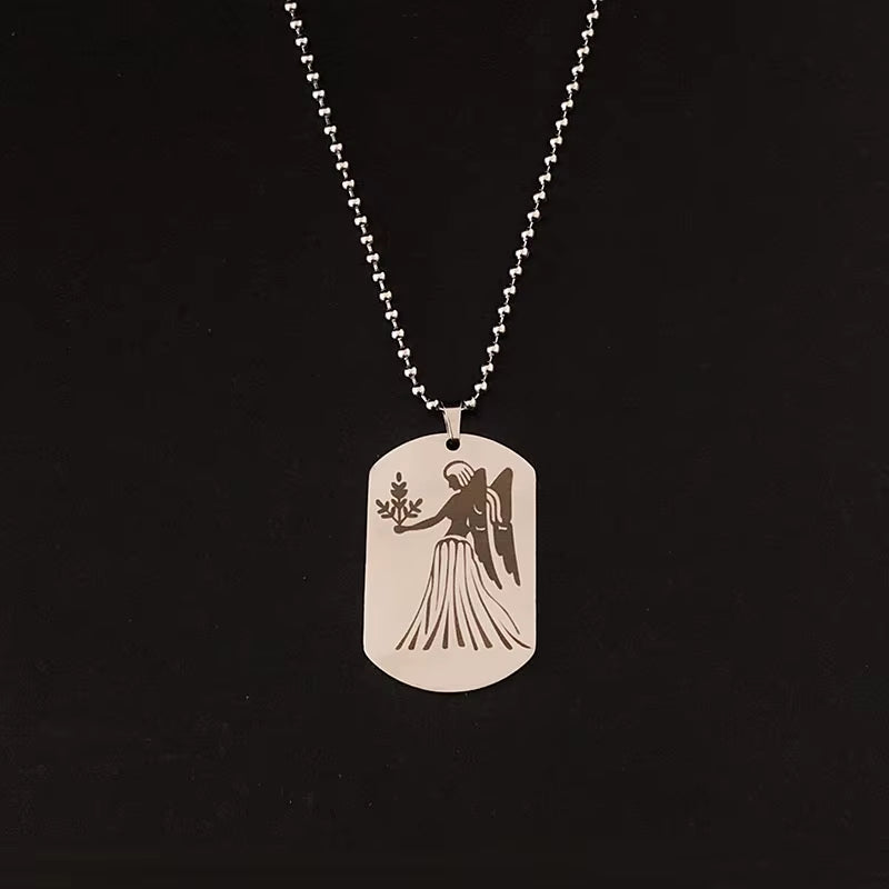 Stainless Steel 12 Horoscope Zodiac Sign Silver Color Pendant Necklace Aries Leo Wholesale Dropshipping 12 Constellation Jewelry