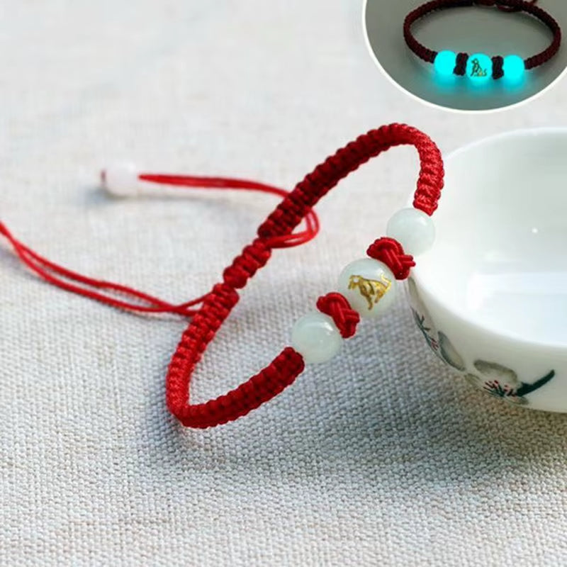 12 Zodiac Signs Luminous Bracelet for Women Men Handmade Adjustable Weaving Leather Chain Bracelet Fashion Jewelry Gift