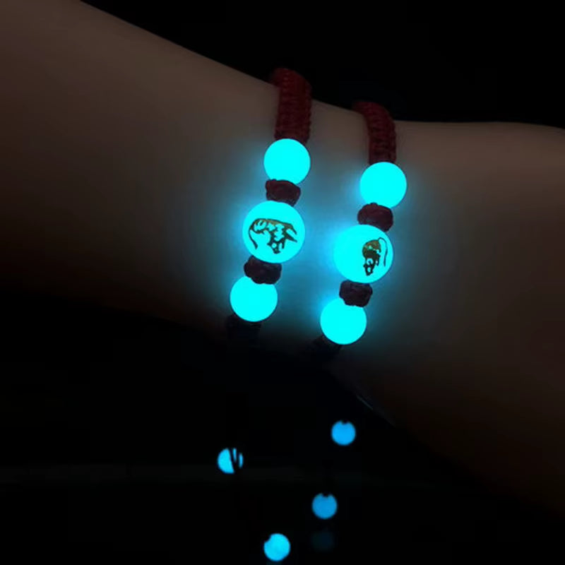 12 Zodiac Signs Luminous Bracelet for Women Men Handmade Adjustable Weaving Leather Chain Bracelet Fashion Jewelry Gift