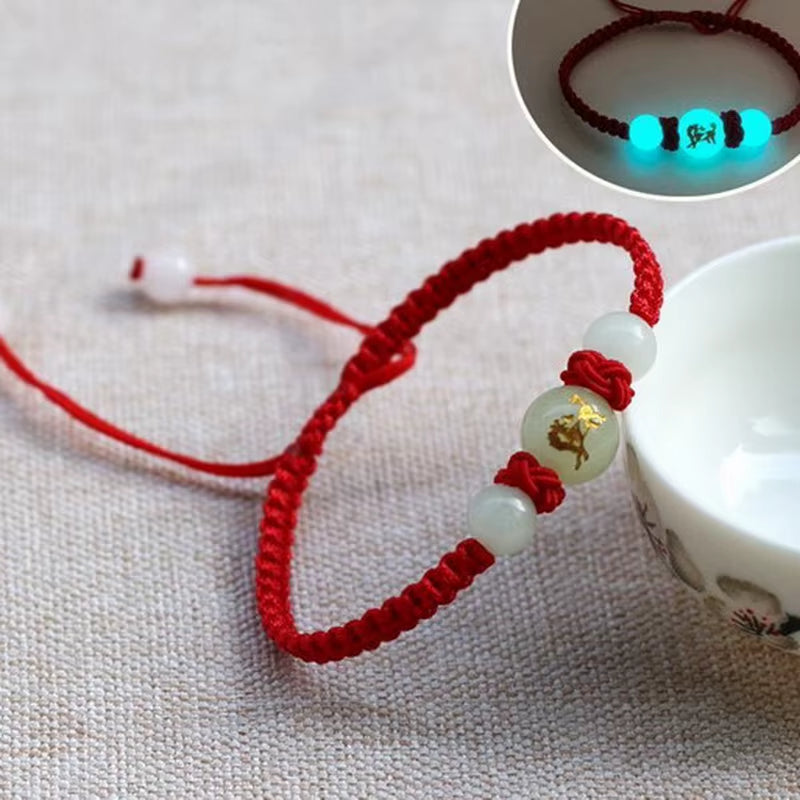 12 Zodiac Signs Luminous Bracelet for Women Men Handmade Adjustable Weaving Leather Chain Bracelet Fashion Jewelry Gift